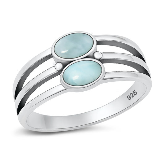 Silver Stone Ring - Stacked Two Stone