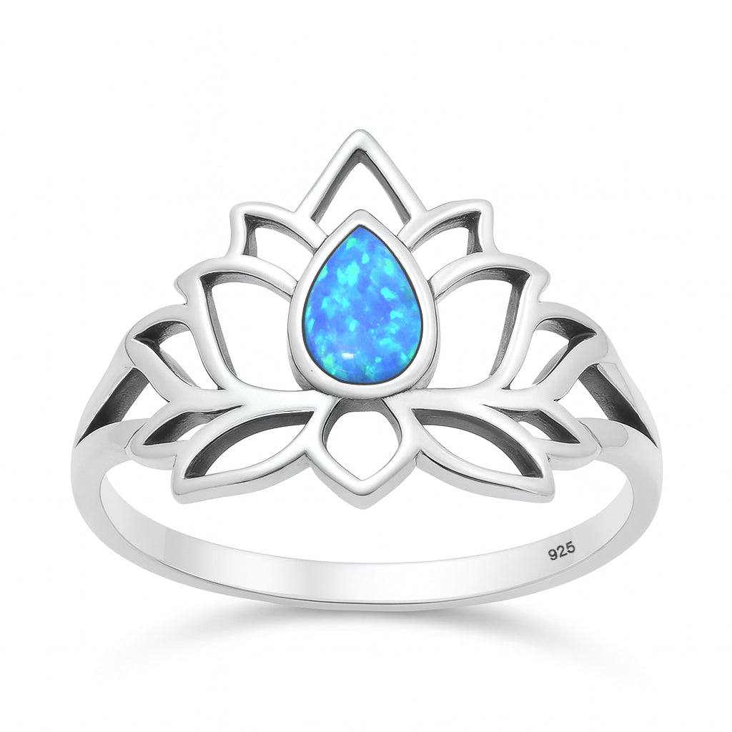 Silver Lab Opal Ring - Lotus Flower
