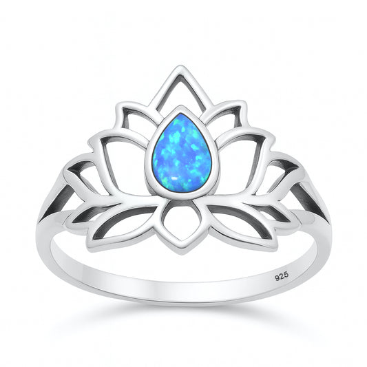 Silver Lab Opal Ring - Lotus Flower