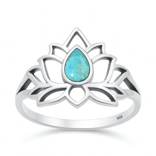 Silver Stone Ring - Lotus Flower
