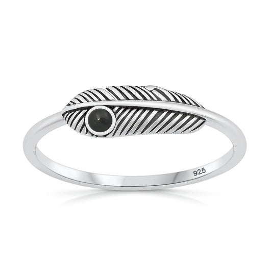 Silver Stone Ring - Feather