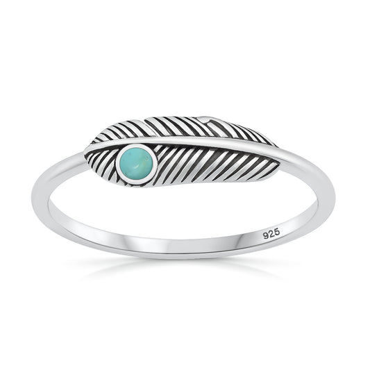 Silver Stone Ring - Feather