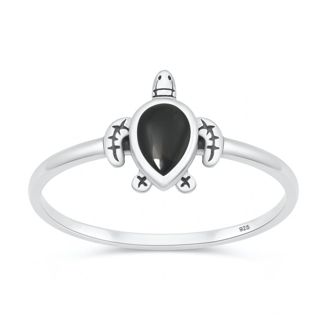 Silver Stone Ring - Turtle