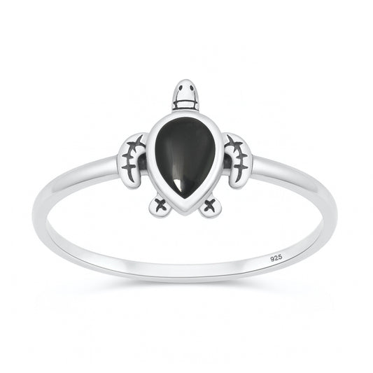 Silver Stone Ring - Turtle
