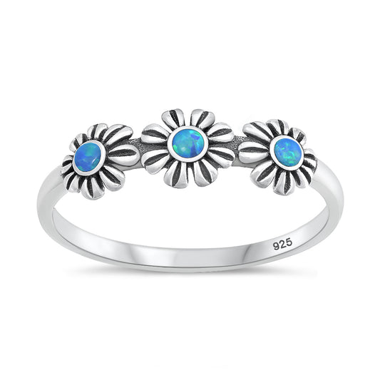 Silver Lab Opal Ring - Flowers