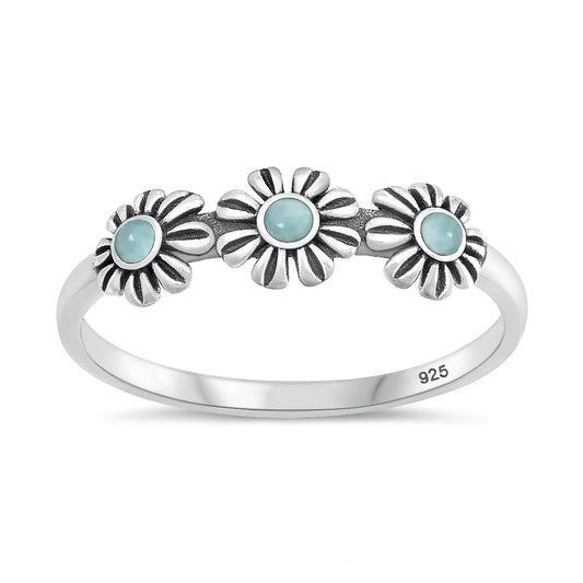Silver Stone Ring - Flowers