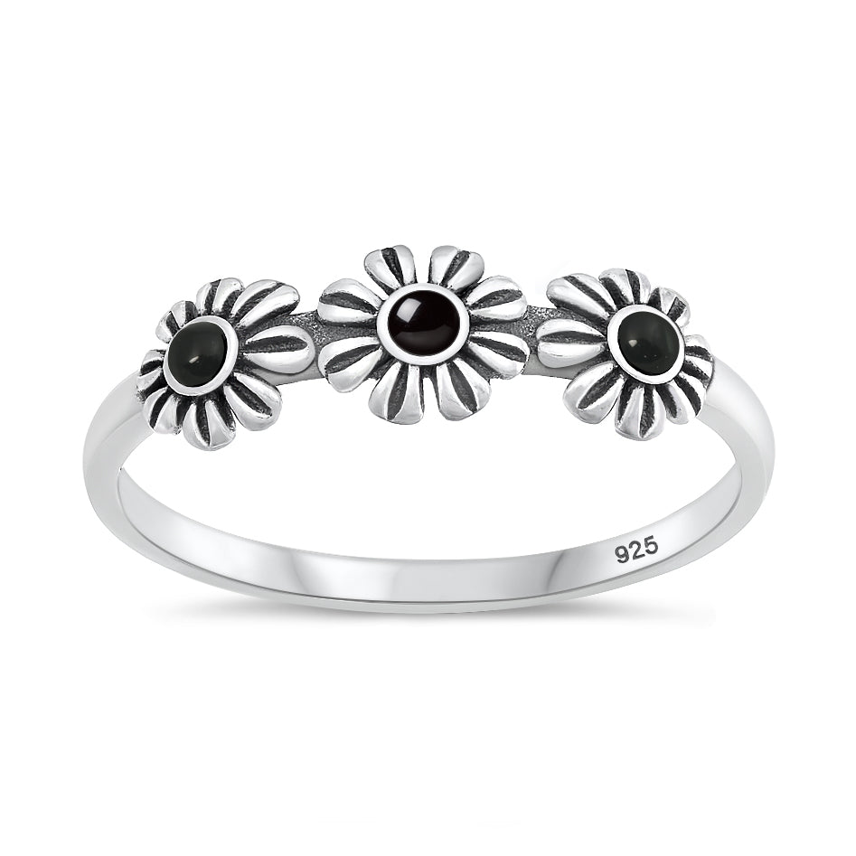 Silver Stone Ring - Flowers