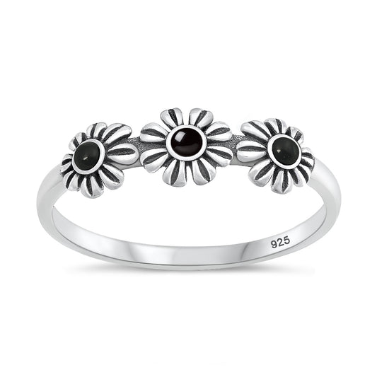 Silver Stone Ring - Flowers