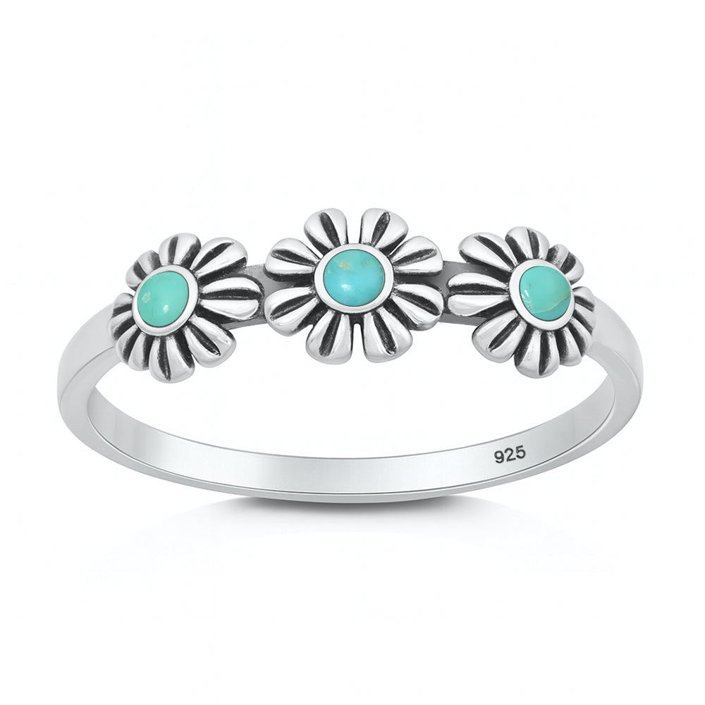 Silver Stone Ring - Flowers