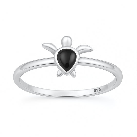 Silver Stone Ring - Turtle