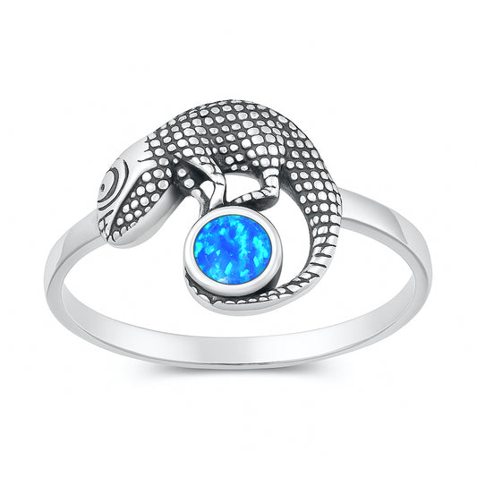 Silver Lab Opal Ring - Lizard