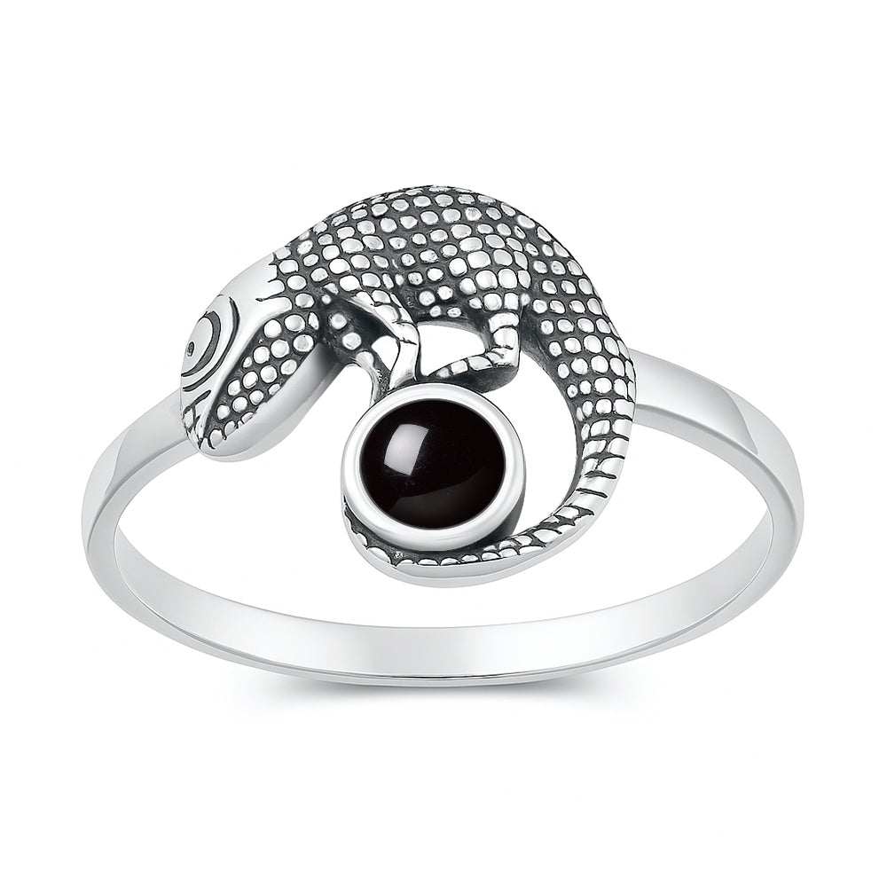 Silver Stone Ring - Lizard