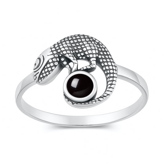 Silver Stone Ring - Lizard