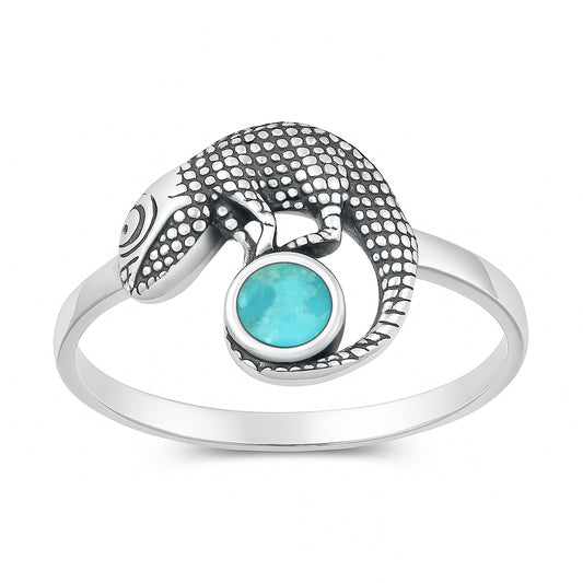 Silver Stone Ring - Lizard