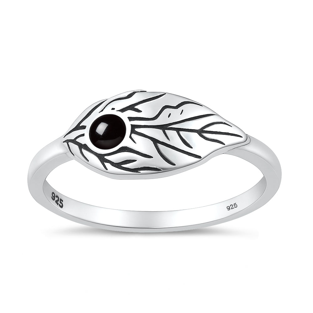 Silver Stone Ring - Leaf