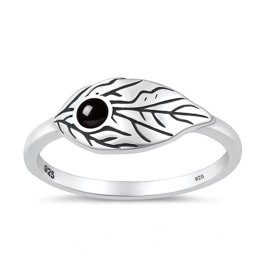 Silver Stone Ring - Leaf