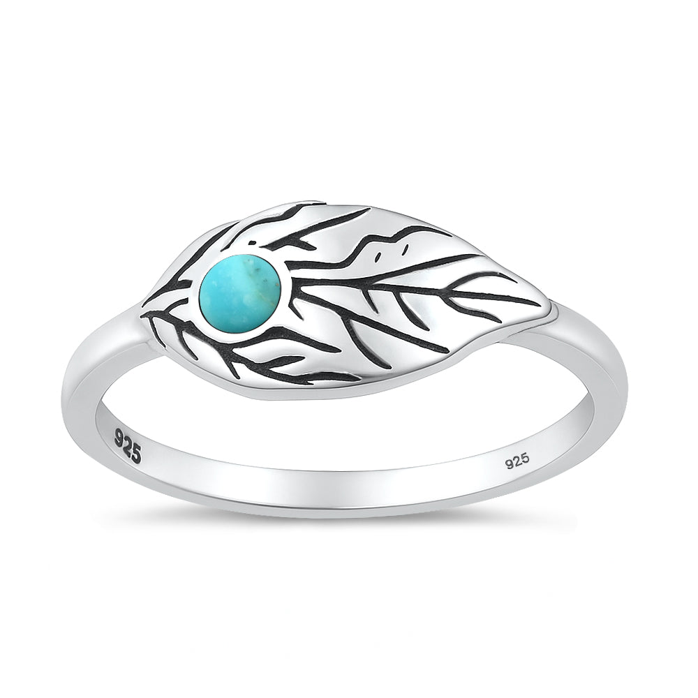 Silver Stone Ring - Leaf