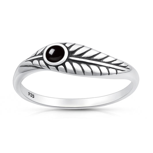 Silver Stone Ring - Leaf