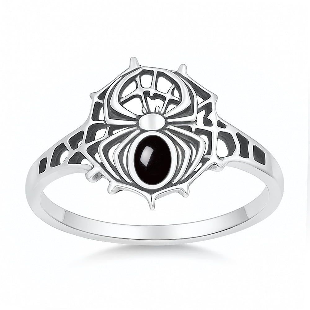 Silver Stone Ring - Spider & Web