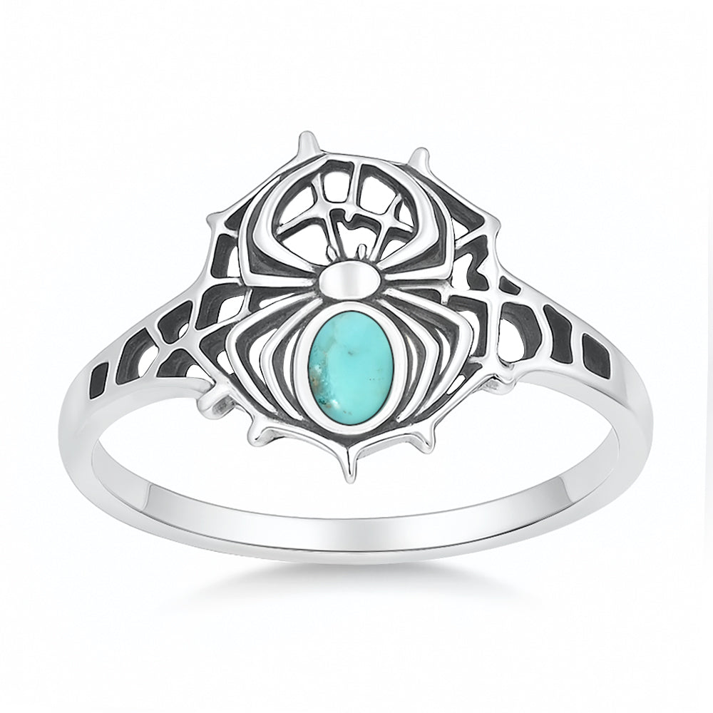 Silver Stone Ring - Spider & Web