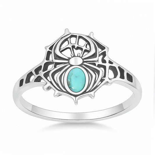 Silver Stone Ring - Spider & Web