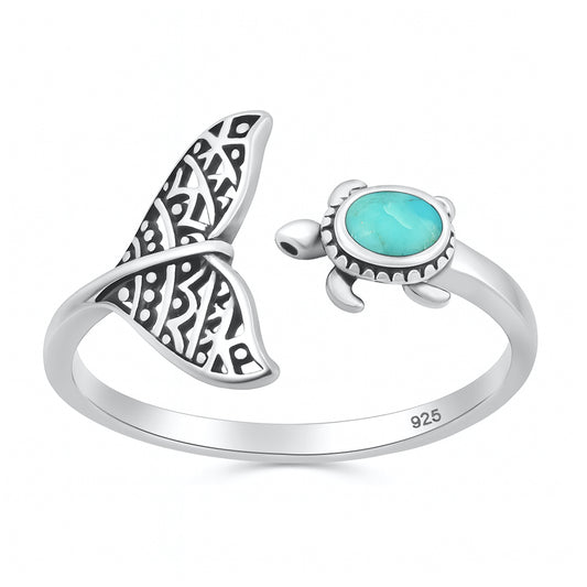 Silver Stone Ring - Turtle & Whale Tail