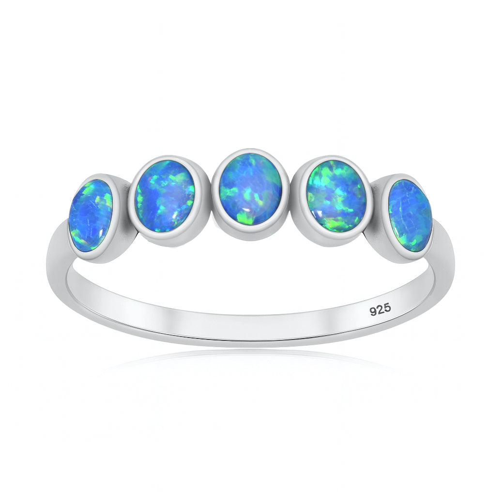 Silver Lab Opal Ring - Five Stone