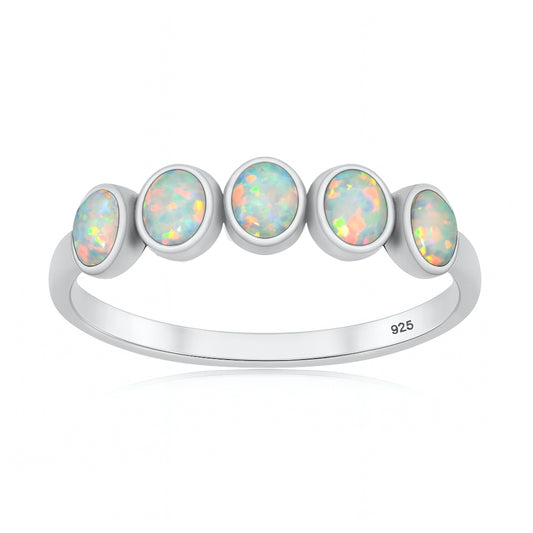 Silver Lab Opal Ring - Five Stone