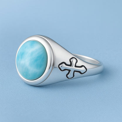 Silver Stone Ring - Medieval Cross