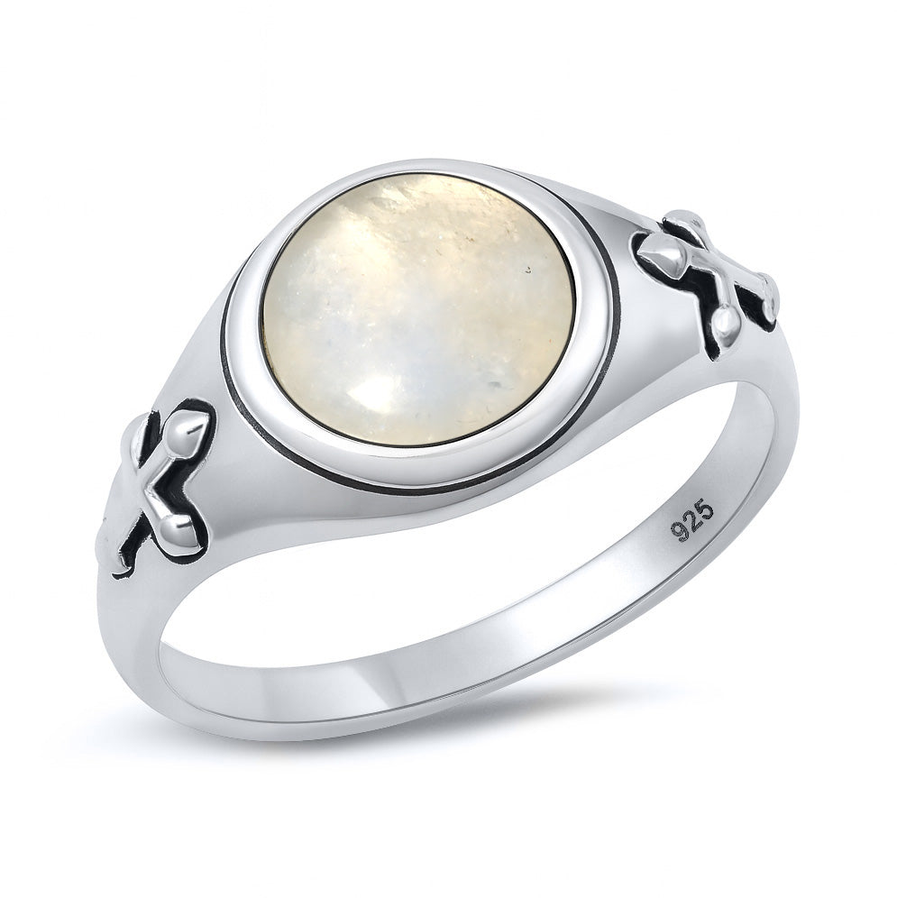 Silver Stone Ring - Medieval Cross