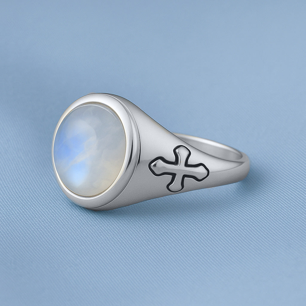 Silver Stone Ring - Medieval Cross