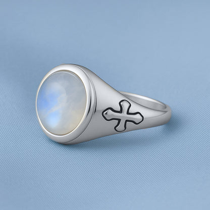 Silver Stone Ring - Medieval Cross