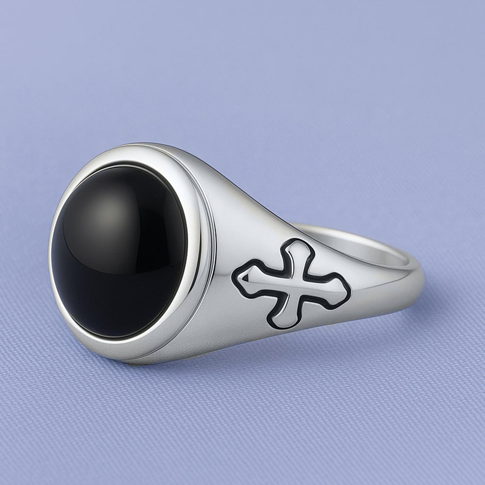 Silver Stone Ring - Cross