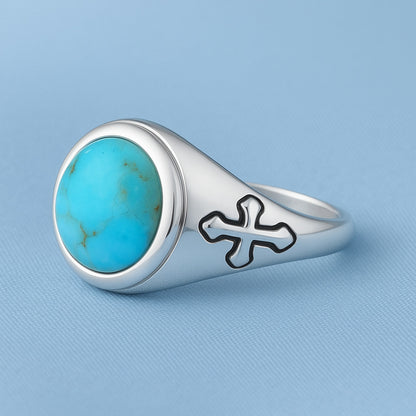 Silver Stone Ring - Medieval Cross