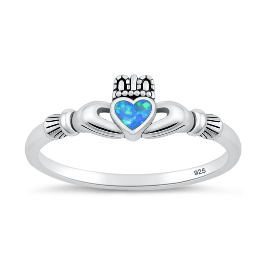 Silver Lab Opal Ring - Claddagh