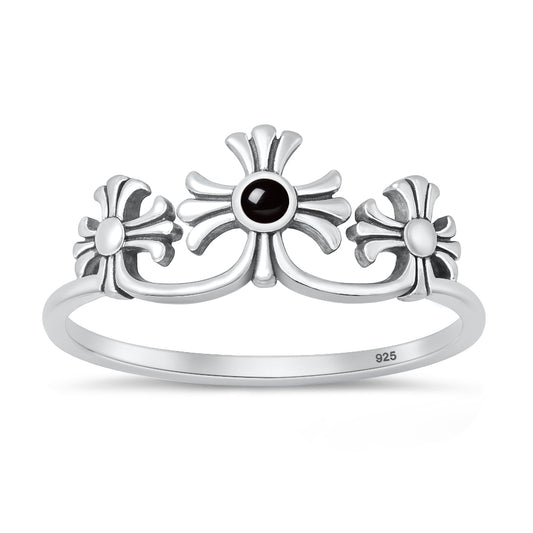Silver Stone Ring - Crosses