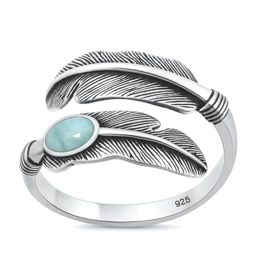 Silver Stone Ring - Feather