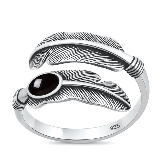 Silver Stone Ring - Feather