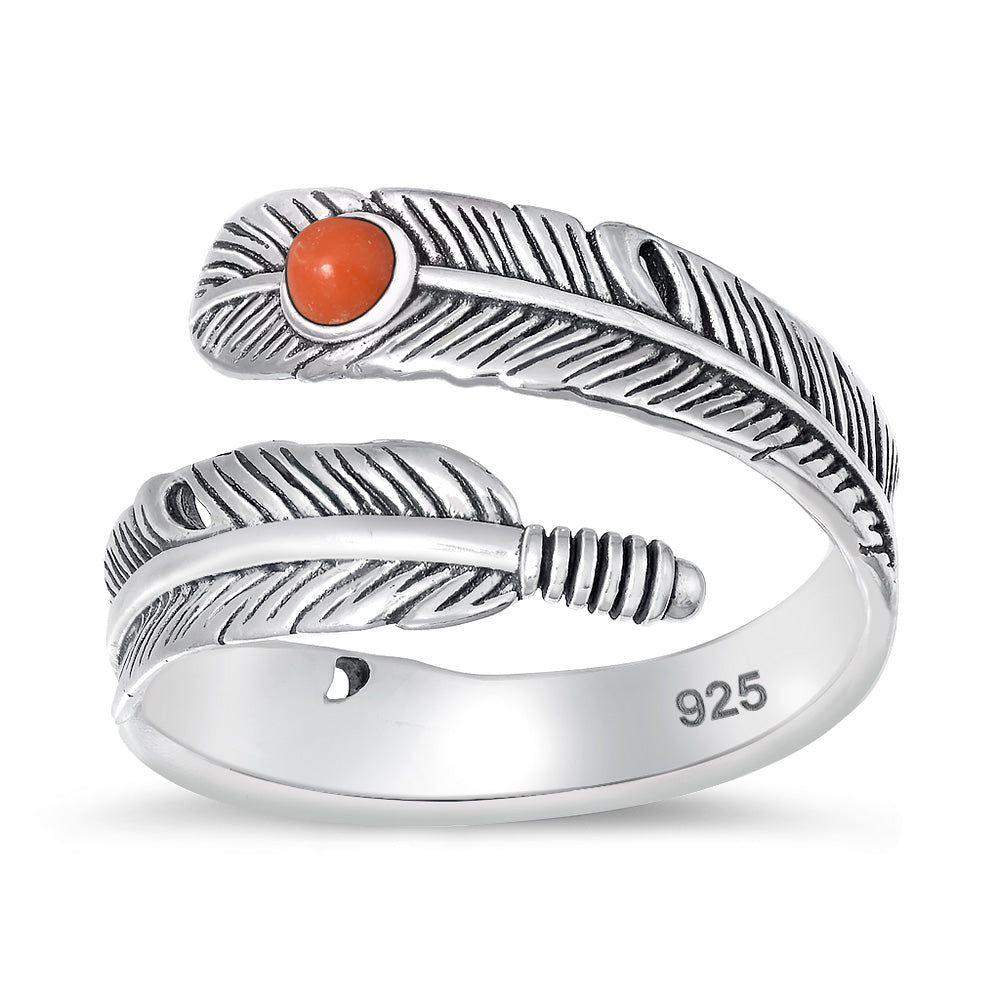 Silver Stone Ring - Feather