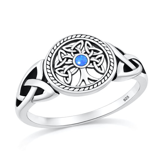 Silver Lab Opal Ring - Celtic Tree