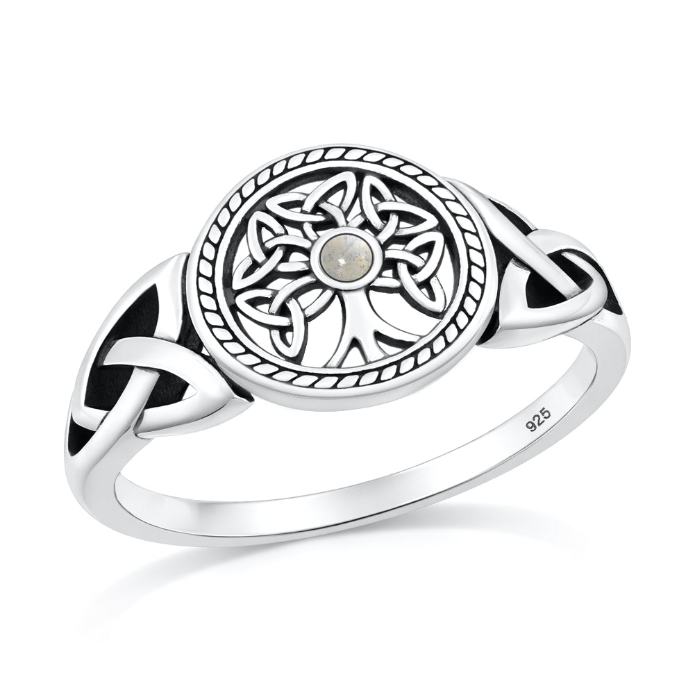 Silver Stone Ring - Celtic Tree