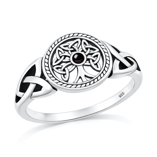 Silver Stone Ring - Celtic Tree