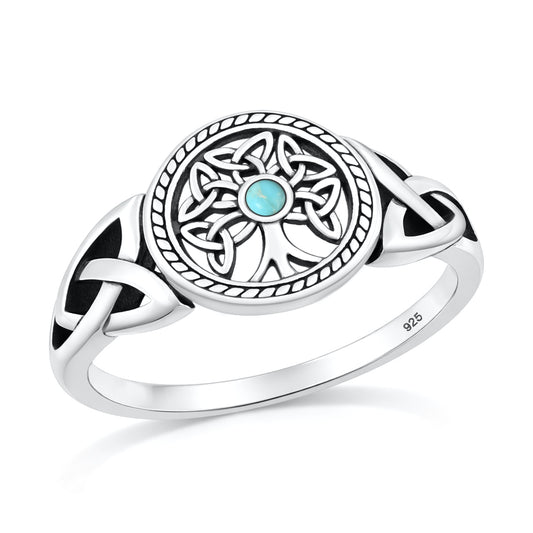 Silver Stone Ring - Celtic Tree