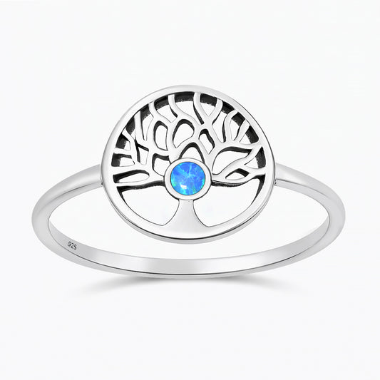 Silver Lab Opal Ring - Tree of Life