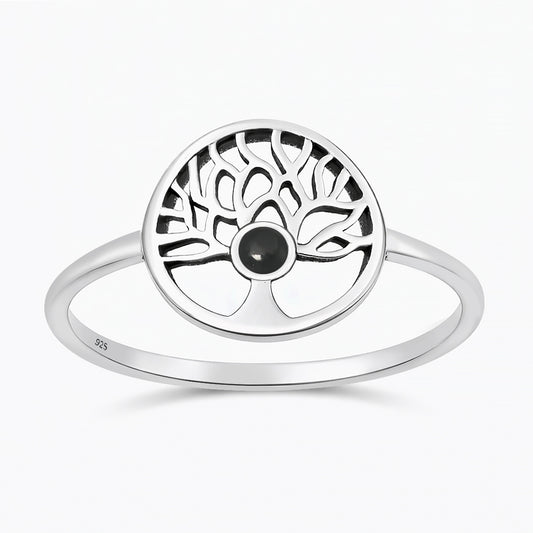 Silver Stone Ring - Tree of Life