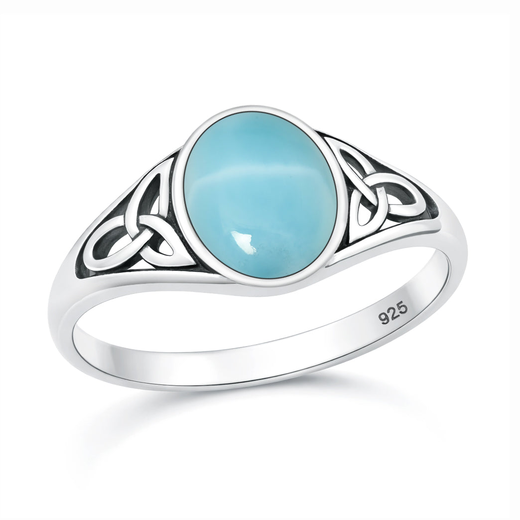 Silver Stone Ring - Triquetra Celtic Knot