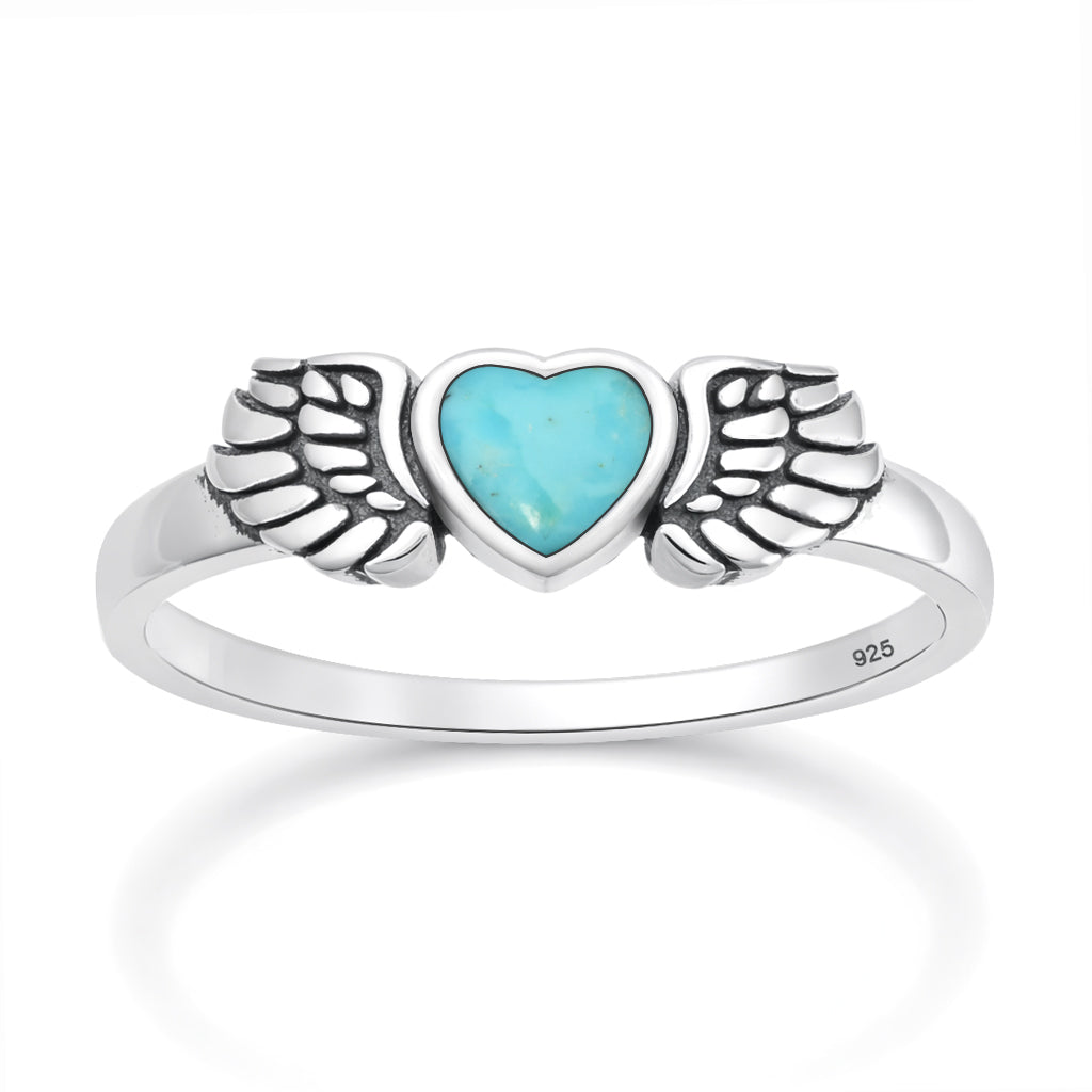 Silver Stone Ring - Heart & Wings