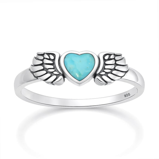 Silver Stone Ring - Heart & Wings