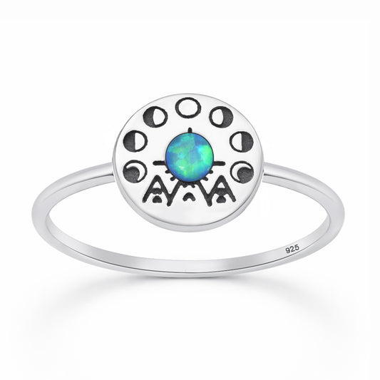 Silver Lab Opal Ring - Tribal Moon Phase