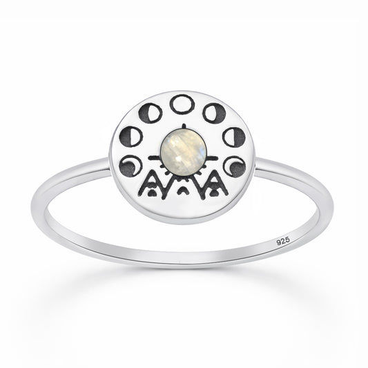 Silver Stone Ring - Tribal Moon Phase